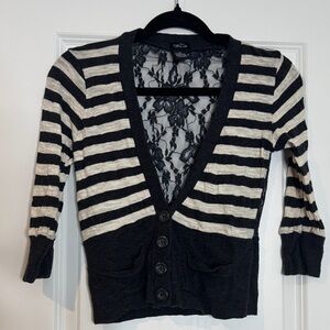 Rue21 Black and Cream Striped Cardigan
